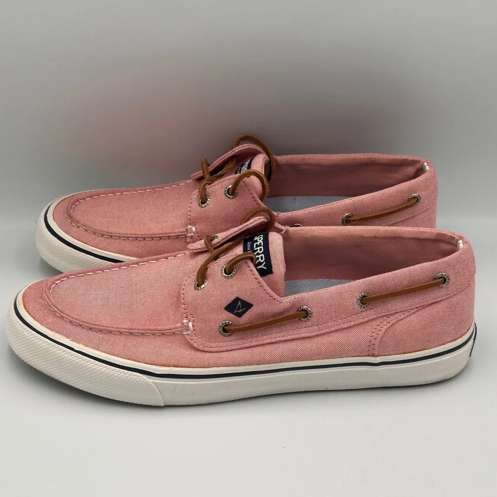Sperry Bahama II Mens 11.5 Salmon Pink Canvas Boat Shoe Sneakers Top Sider